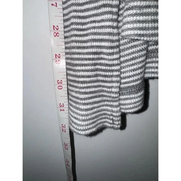 J Jill Textured Knit Tunic Gray Stripe Long Sleeve Sweater Top Hi Low Hem LARGE - Picture 5 of 7